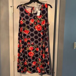 Jamie & Layla Black & White with Red Roses Sleeveless Dress NWT